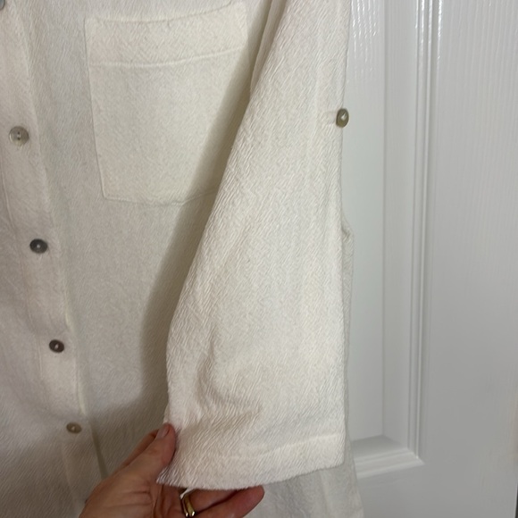 Toofan White Textured Button-Up Oversized Tunic Top 3/4 Roll-Up Sleeves Size M - Picture 4 of 9